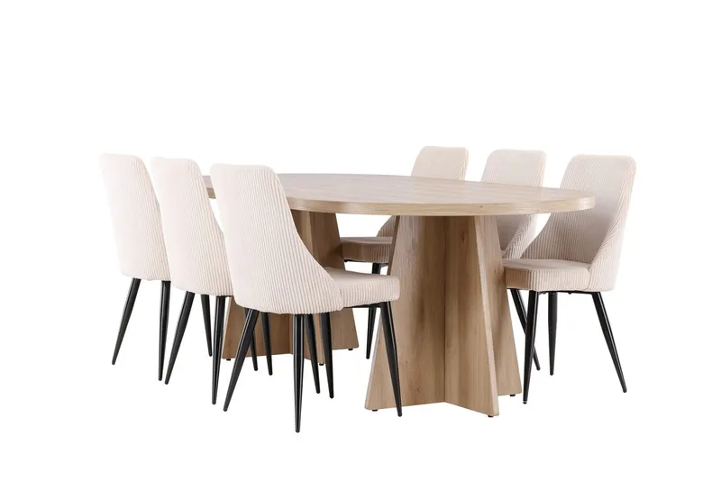 Oval matgrupp Venture Home Beige Natur 6st - Møbler - Bord - Spisegrupper