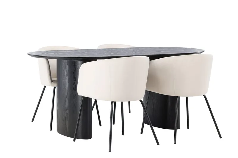 Oval matgrupp Venture Home Beige Svart 4st - Møbler - Bord - Spisegrupper
