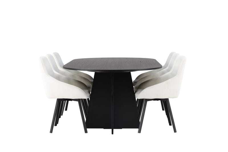 Oval matgrupp Venture Home Beige Svart 6st - Møbler - Bord - Spisegrupper