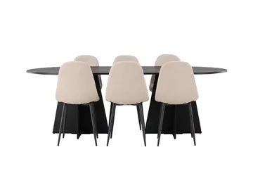 Oval matgrupp Venture Home Beige Svart 6st - Møbler - Bord - Spisegrupper