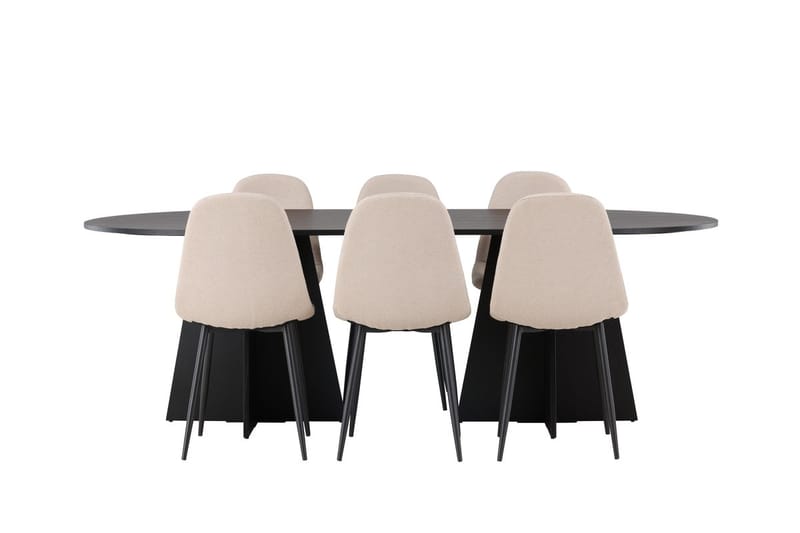 Oval matgrupp Venture Home Beige Svart 6st - Møbler - Bord - Spisegrupper