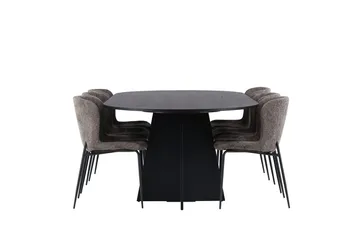Oval matgrupp Venture Home Beige Svart 6st - Møbler - Bord - Spisegrupper