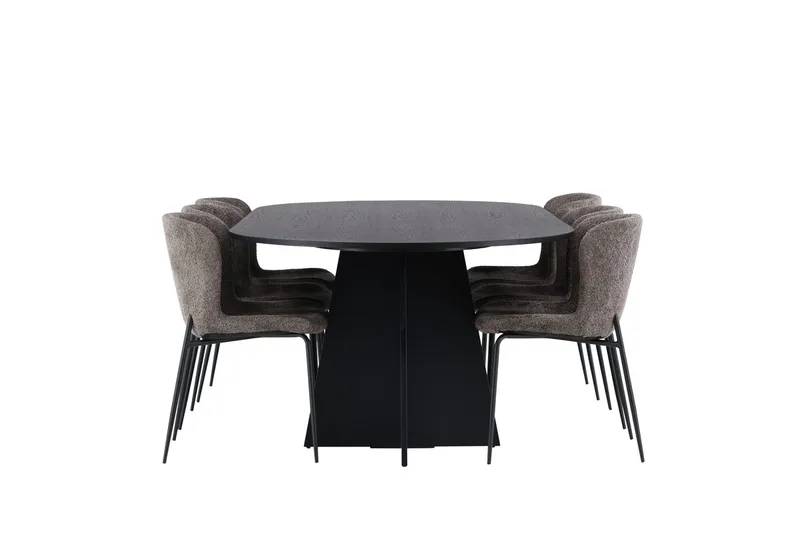 Oval matgrupp Venture Home Beige Svart 6st - Møbler - Bord - Spisegrupper