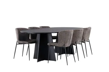 Oval matgrupp Venture Home Beige Svart 6st - Møbler - Bord - Spisegrupper
