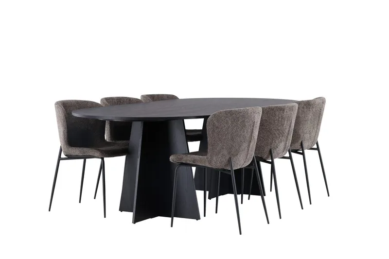 Oval matgrupp Venture Home Beige Svart 6st - Møbler - Bord - Spisegrupper