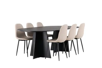 Oval matgrupp Venture Home Beige Svart 6st - Møbler - Bord - Spisegrupper
