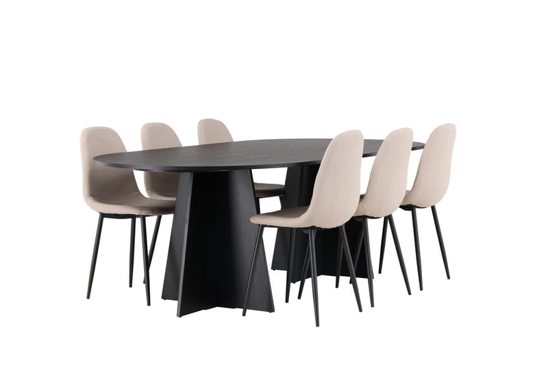Oval matgrupp Venture Home Beige Svart 6st - Møbler - Bord - Spisegrupper
