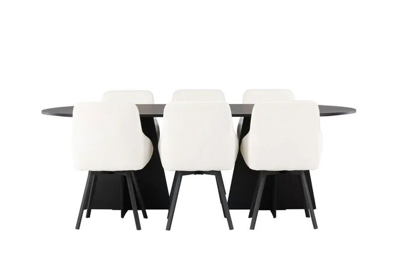 Oval matgrupp Venture Home Beige Svart 6st - Møbler - Bord - Spisegrupper