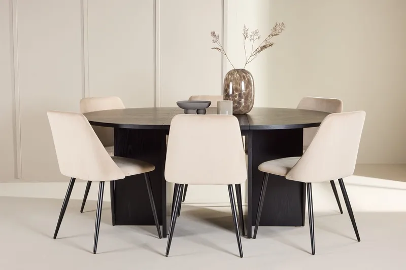 Oval matgrupp Venture Home Beige Svart 6st