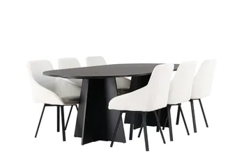 Oval matgrupp Venture Home Beige Svart 6st - Møbler - Bord - Spisegrupper
