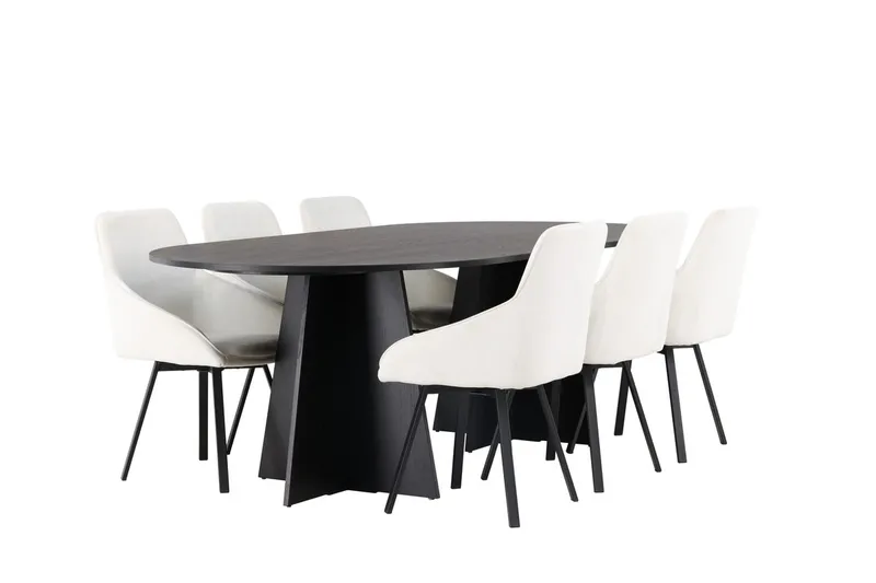 Oval matgrupp Venture Home Beige Svart 6st - Møbler - Bord - Spisegrupper
