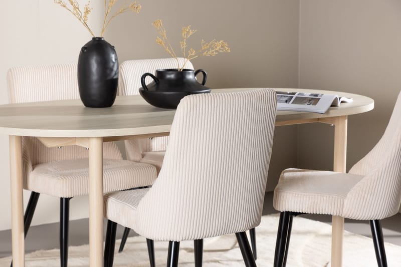 Oval matgrupp Venture Home Beige Vitputsad 4st - Møbler - Bord - Spisegrupper