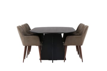 Oval matgrupp Venture Home Brun Svart 6st - Møbler - Bord - Spisegrupper