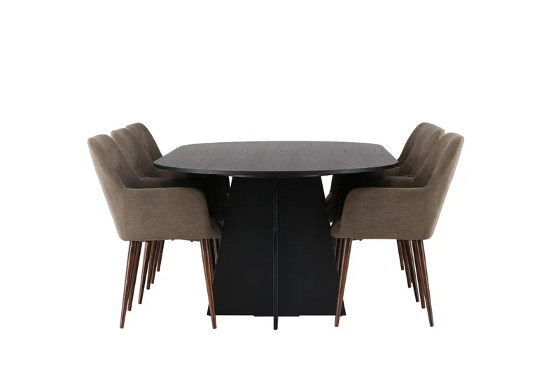 Oval matgrupp Venture Home Brun Svart 6st - Møbler - Bord - Spisegrupper