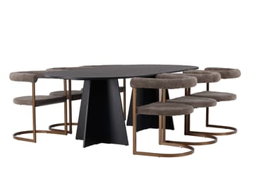 Oval matgrupp Venture Home Brun Svart 6st - Møbler - Bord - Spisegrupper