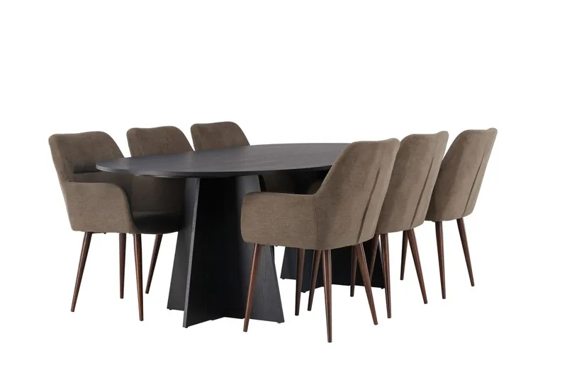 Oval matgrupp Venture Home Brun Svart 6st - Møbler - Bord - Spisegrupper