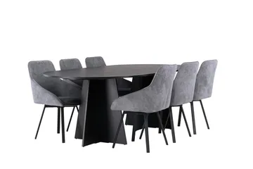 Oval matgrupp Venture Home Grå Svart 6st - Møbler - Bord - Spisegrupper
