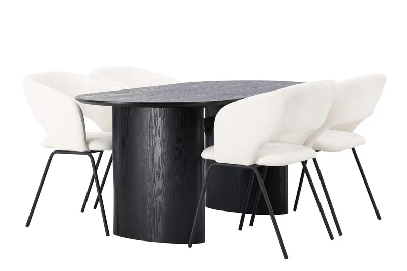 Oval matgrupp Venture Home Offwhite Svart 4st - Møbler - Bord - Spisegrupper