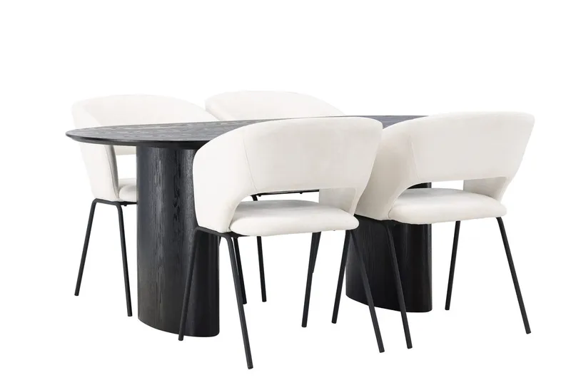 Oval matgrupp Venture Home Offwhite Svart 4st - Møbler - Bord - Spisegrupper