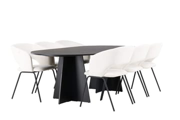 Oval matgrupp Venture Home Offwhite Svart 6st - Møbler - Bord - Spisegrupper
