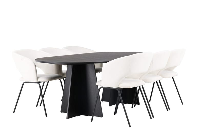 Oval matgrupp Venture Home Offwhite Svart 6st - Møbler - Bord - Spisegrupper