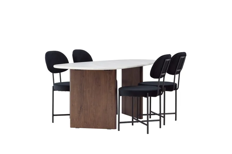 Oval matgrupp Venture Home Svart Ljusgrå 4st - Svart / lysegrå - Møbler - Bord - Spisegrupper