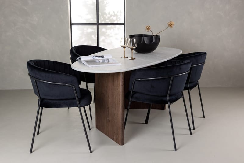 Oval matgrupp Venture Home Svart Ljusgrå 4st, Svart og lysegrå med mørkebrun ramme