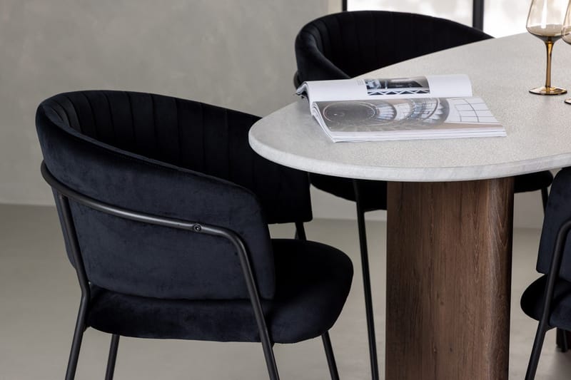 Oval matgrupp Venture Home Svart Ljusgrå 4st - Svart og lysegrå med mørkebrun ramme - Møbler - Bord - Spisegrupper