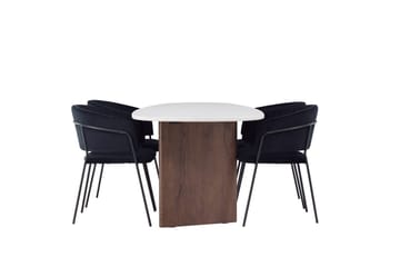 Oval matgrupp Venture Home Svart Ljusgrå 4st - Svart og lysegrå med mørkebrun ramme - Møbler - Bord - Spisegrupper