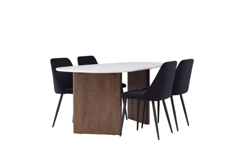 Oval matgrupp Venture Home Svart Ljusgrå 4st - Svart/Lysegrå - Møbler - Bord - Spisegrupper