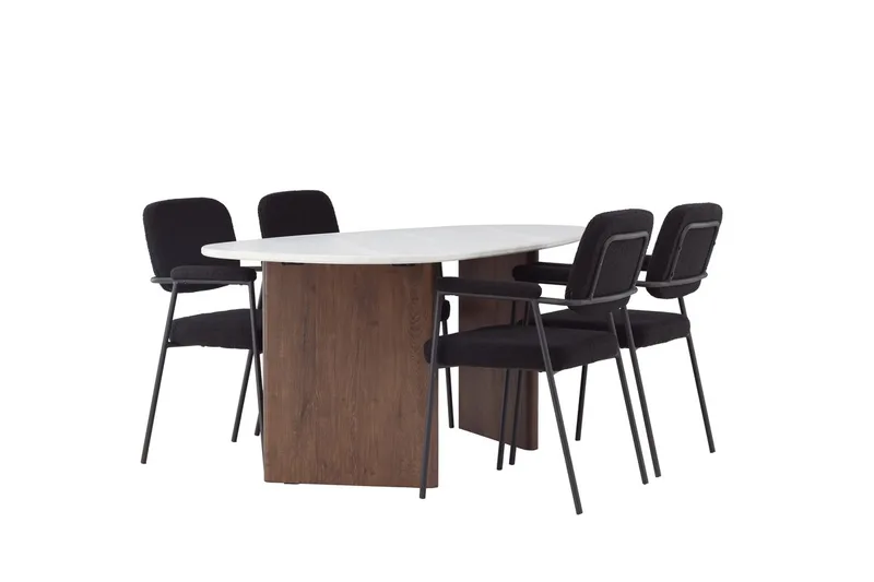 Oval matgrupp Venture Home Svart Ljusgrå 4st - Møbler - Bord - Spisegrupper
