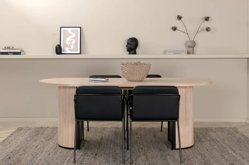 Oval matgrupp Venture Home Svart Ljust trä 4st - Møbler - Bord - Spisegrupper