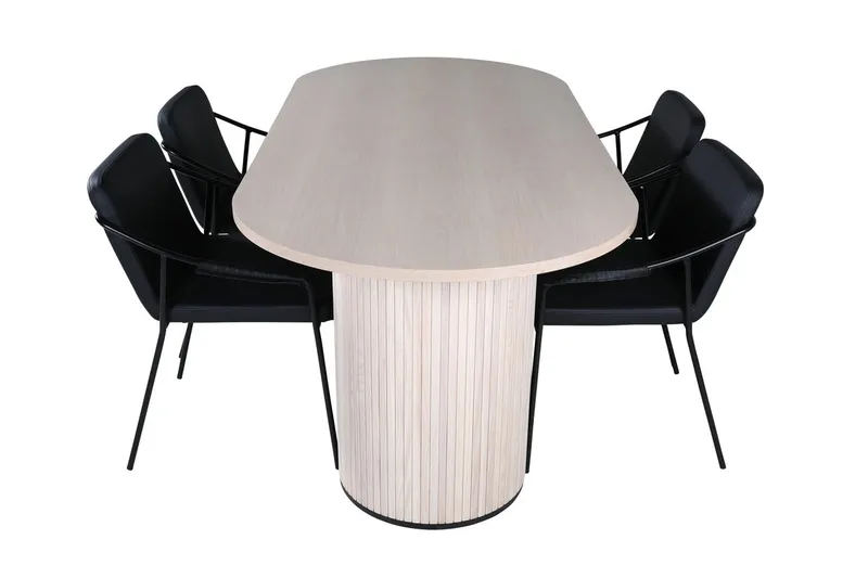 Oval matgrupp Venture Home Svart Ljust trä 4st - Møbler - Bord - Spisegrupper