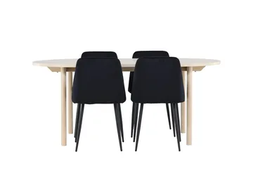 Oval matgrupp Venture Home Svart Ljust trä 4st - Møbler - Bord - Spisegrupper