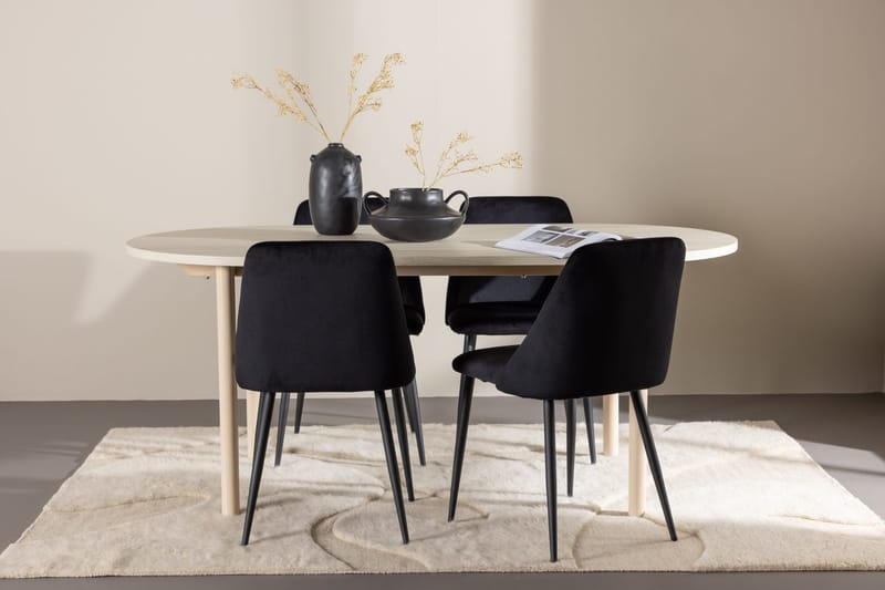 Oval matgrupp Venture Home Svart Ljust trä 4st