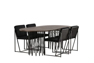 Oval matgrupp Venture Home Svart Mocka 4st - Møbler - Bord - Spisegrupper