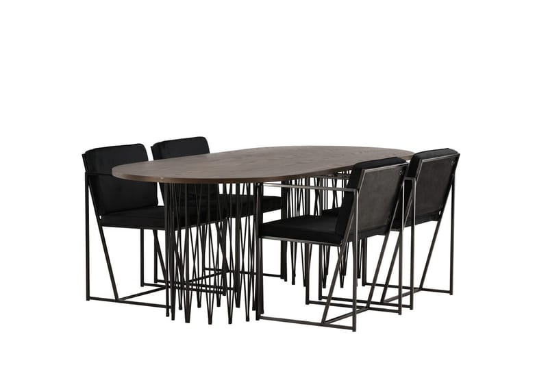 Oval matgrupp Venture Home Svart Mocka 4st - Møbler - Bord - Spisegrupper