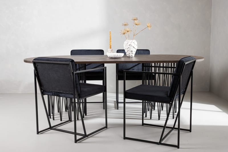 Oval matgrupp Venture Home Svart Mocka 4st