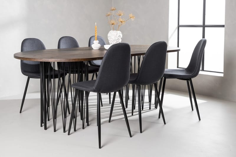 Oval matgrupp Venture Home Svart Mocka 6st