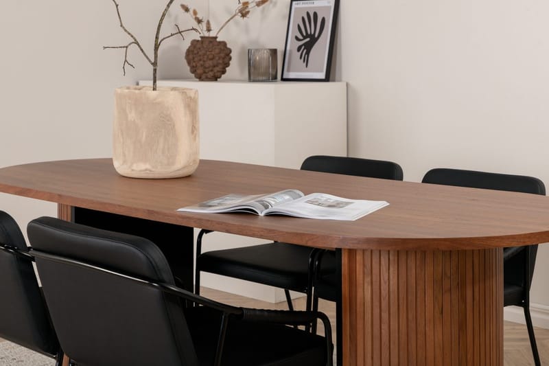 Oval matgrupp Venture Home Svart Mörkt trä 4st - Møbler - Bord - Spisegrupper