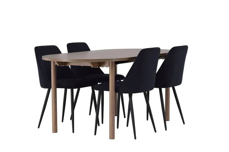 Oval matgrupp Venture Home Svart Mörkt trä 4st - Møbler - Bord - Spisegrupper