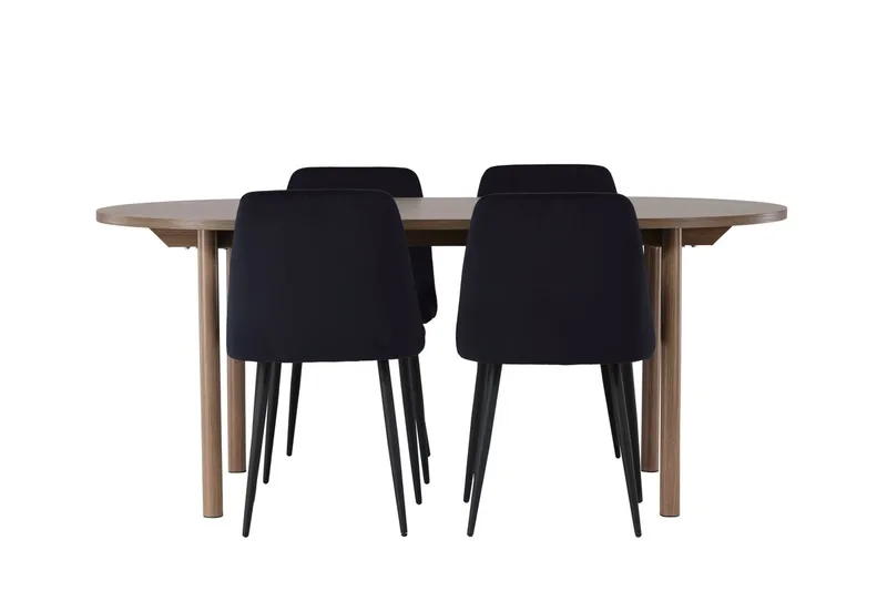Oval matgrupp Venture Home Svart Mörkt trä 4st - Møbler - Bord - Spisegrupper