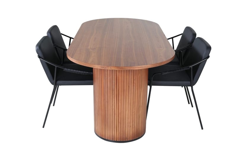 Oval matgrupp Venture Home Svart Mörkt trä 4st - Møbler - Bord - Spisegrupper