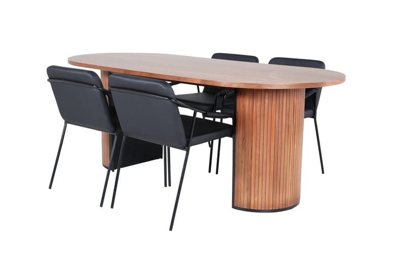 Oval matgrupp Venture Home Svart Mörkt trä 4st - Møbler - Bord - Spisegrupper