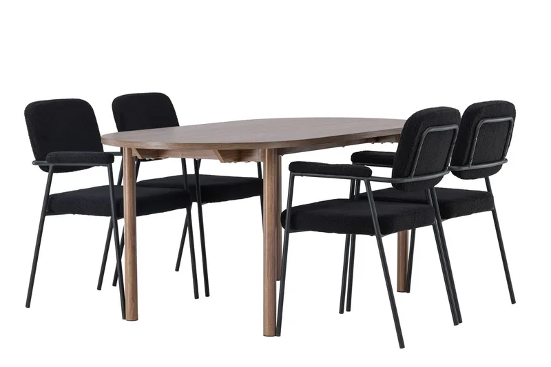 Oval matgrupp Venture Home Svart Natur 4st - Møbler - Bord - Spisegrupper