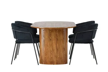 Oval matgrupp Venture Home Svart Natur 4st - Møbler - Bord - Spisegrupper