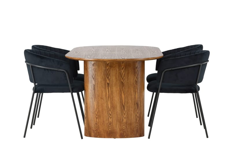 Oval matgrupp Venture Home Svart Natur 4st - Møbler - Bord - Spisegrupper