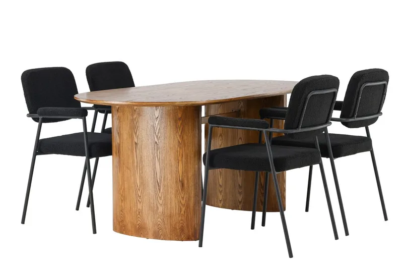 Oval matgrupp Venture Home Svart Natur 4st - Møbler - Bord - Spisegrupper