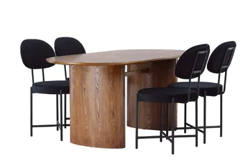 Oval matgrupp Venture Home Svart Natur 4st - Møbler - Bord - Spisegrupper
