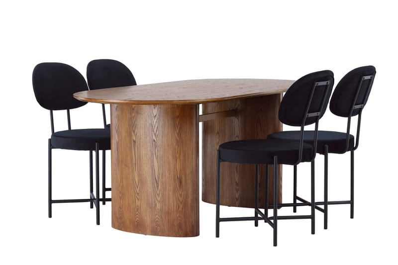 Oval matgrupp Venture Home Svart Natur 4st - Møbler - Bord - Spisegrupper